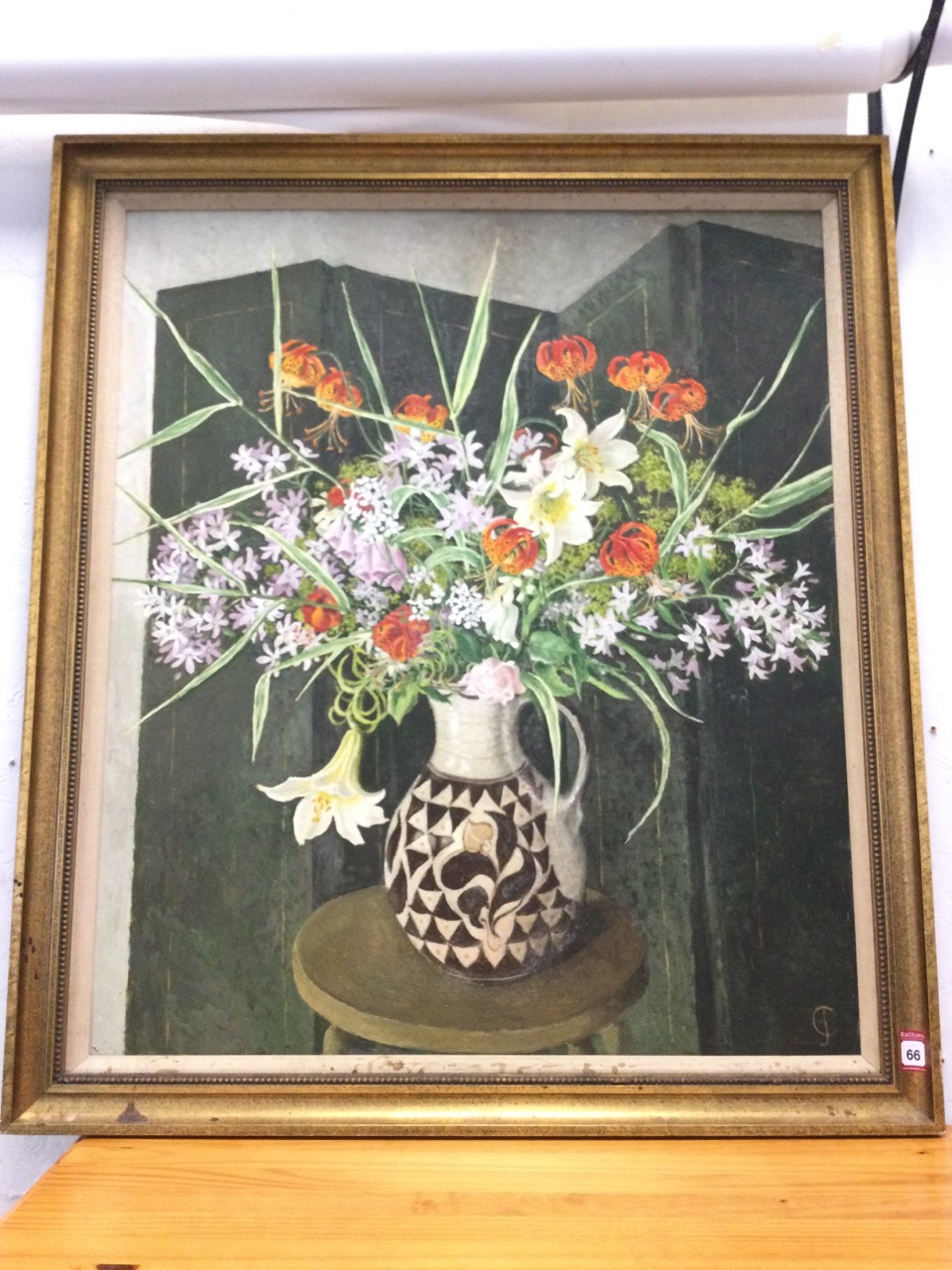 Jill Combermere, oil on board, still life flowers, signed with monogram, Royal Academy Summer