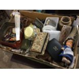 Miscellaneous collectors items including an 1861 table bookcase, carved soapstone, silver plated