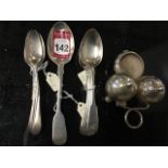 A set of six Georgian teaspoons with shell embossed handles - Edinburgh, 1835; a Mappin & Webb cruet