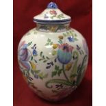 A large handpainted Portuguese vase & cover of ovoid shape, with bold colourful floral decoration on