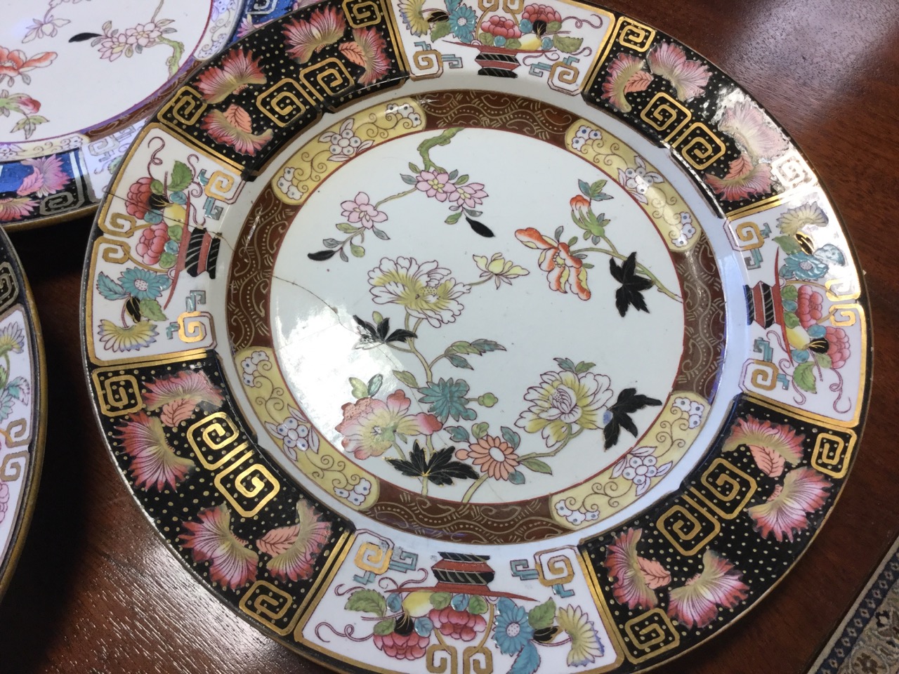 A set of Victorian Ashworth real ironstone plates and two graduated ashets, the pieces decorated - Image 2 of 3