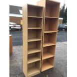 Two modern faux beech sets of storage towers with adjustable shelves. (16.5in x 11.5in x 71in & 19.