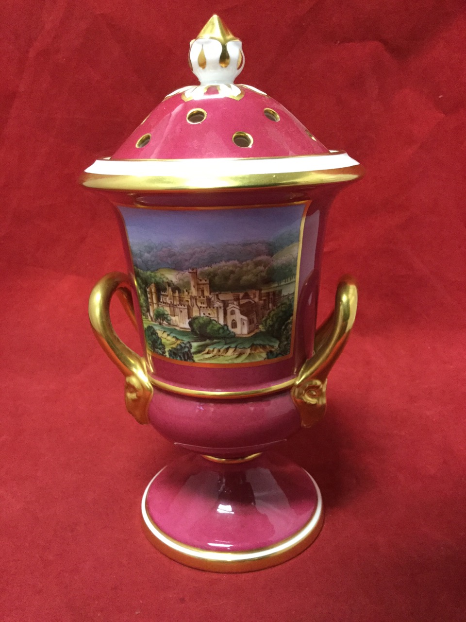 A boxed Spode Haddon Hall vase & cover, the 250 limited edition urn handpainted with polychrome