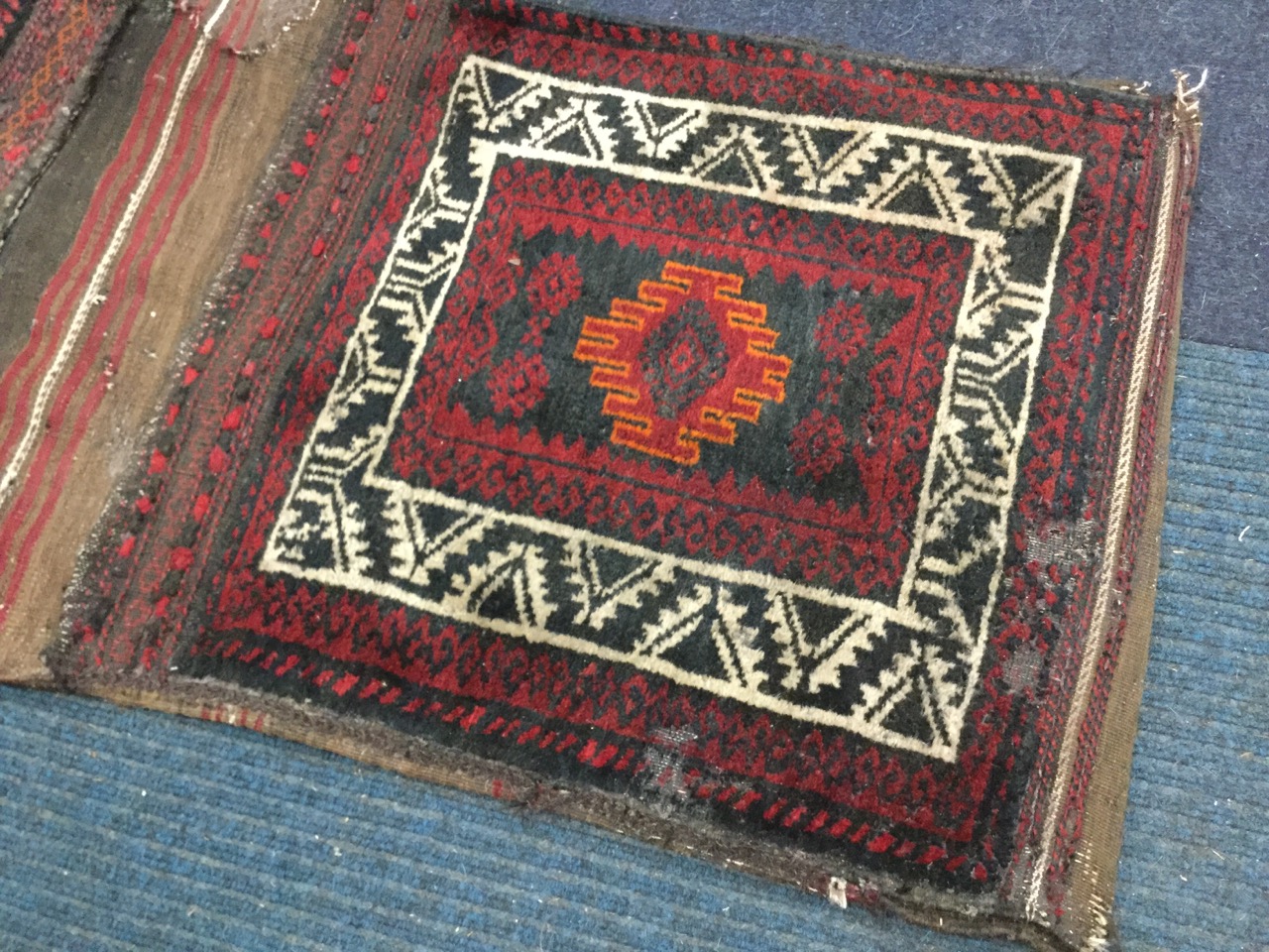 A nineteenth century bokarra saddlebag, the two square pockets woven with square panels framed by - Image 2 of 3