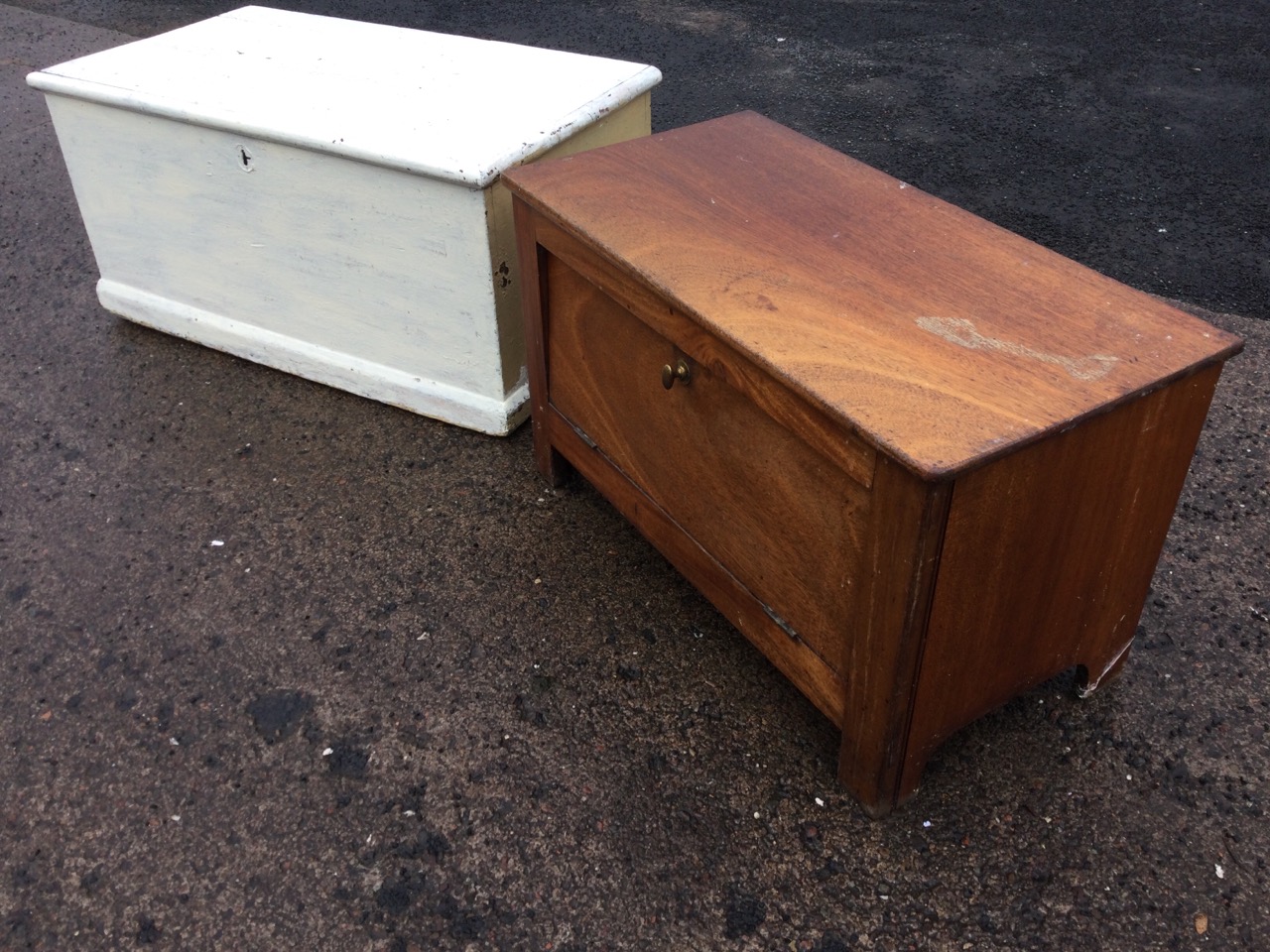 A Victorian painted pine blanket box, the interior with candlebox and small drawer, raised on - Image 2 of 3