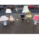 Eight miscellaneous tablelamps with shades - brass, ceramic, modern, stoneware, etc. (8)