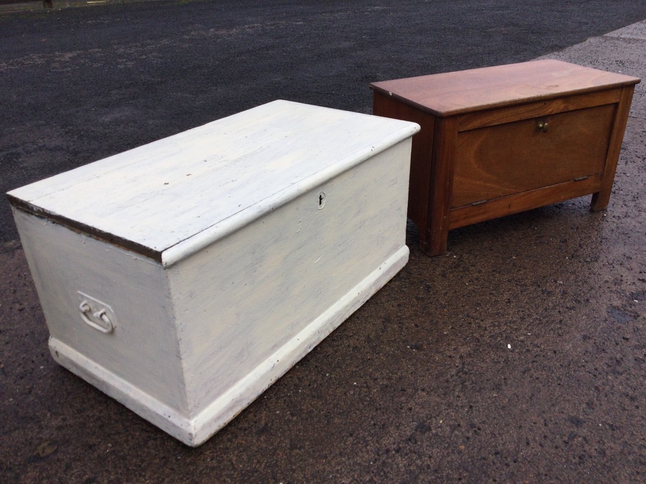 A Victorian painted pine blanket box, the interior with candlebox and small drawer, raised on - Image 3 of 3