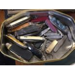 A 1953 coronation tin containing a collection of penknives - chromed, Japan, faux marble, Swiss