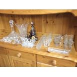 Miscellaneous glass including an Italian decanter & six glasses, pairs of salts, a heavy flared