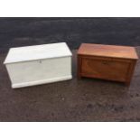 A Victorian painted pine blanket box, the interior with candlebox and small drawer, raised on