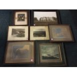 Miscellaneous old framed photographs - Orkney, a country house, coastal views, a family group,