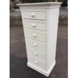 A white painted reproduction Willis & Gambier tallboy with six graduated cockbeaded drawers