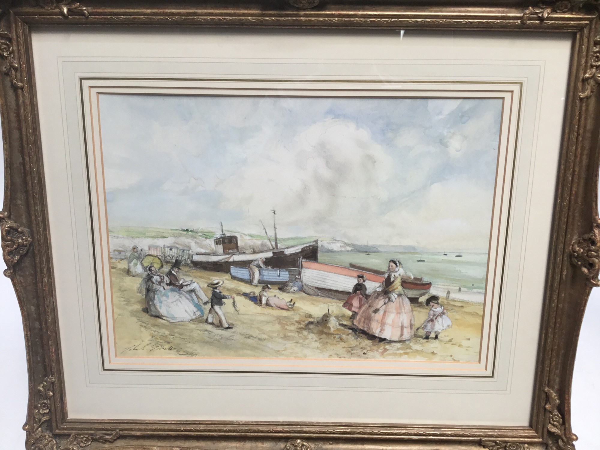 John Strickland Goodall (1908-1996) watercolour, figures on the beach