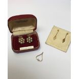 9ct gold diamond single stone pendant, pair of 9ct cultured pearl cluster earrings and a pair of