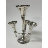 1930s silver epergne, the central trumpet shaped vase surrounded by three smaller removable vases,