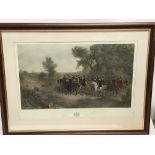 Victorian hand coloured engraving - The Royal Cortege In Windsor Park, framed and glazed