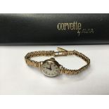 Ladies' 9ct gold Corvette wristwatch on 9ct gold bracelet