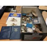 Coins-selection of GB and world with Crowns,decimal and pre decimal , banknotes etc (qty)