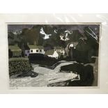 Graham Clarke (b.1941) signed limited edition woodcut - Helford, 30/50, mounted, 49cm x 69cm