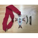 Silver and enamel society/Masonic neck badge by Thomas Fattorini and silver Gurkha kukri brooch (2)