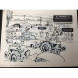 J. Holmes (mid 20th century) group of pen and ink illustrations, advertising work and cartoons, all
