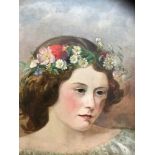 English School, late 19th / early 20th century oil on canvas - portrait of a girl with flowers in