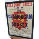 Two vintage Essex cricket club match day flyers, framed