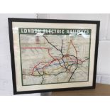 London Electric Railways map of the London Underground, dated 1908, in a double-sided glazed frame