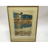 Glynn Thomas limited edition coloured etching - Honfleur, 78/175, in glazed frame, 31cm x 21cm