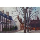 David Britton, contemporary, oil on board - Abbeygate Street, signed, framed, 49cm x 59 cm