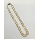 Cultured pearl two strand necklace with two strings of graduated cultured pearls measuring