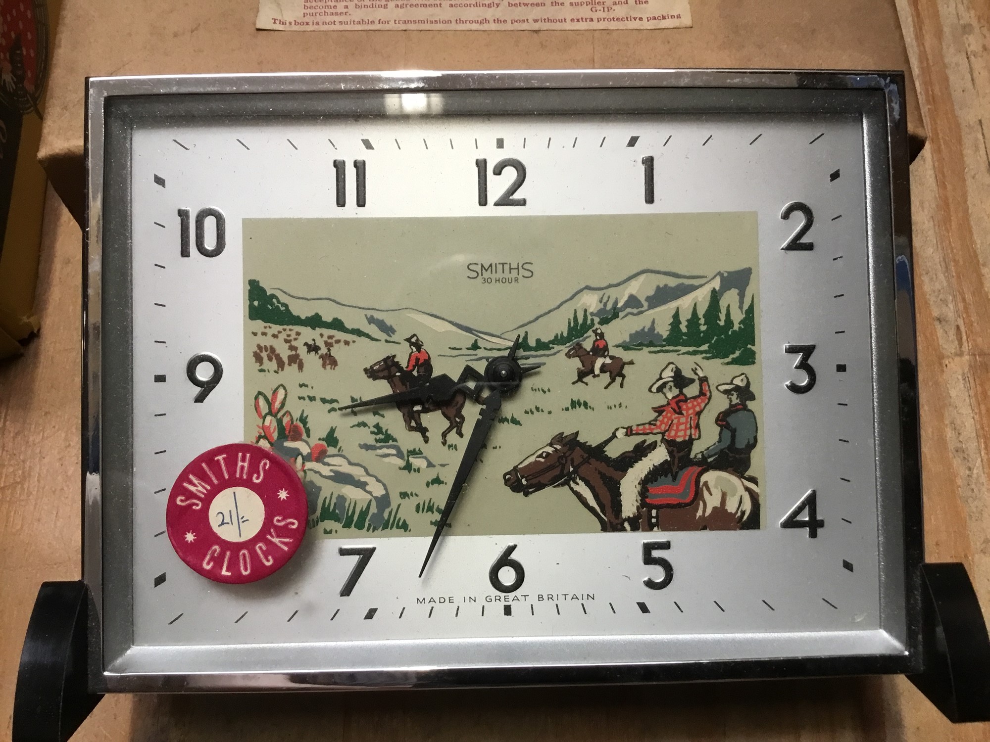 Three vintage Smiths clocks to include ‘Circus’ alarm clock, cowboy and country side scene, all - Image 4 of 4