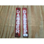 Two 1930s red and white enamel danger signs