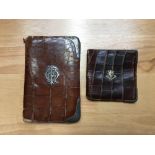 Vintage Asprey gold and silver mounted crocodile wallet and another by Drew and Sons