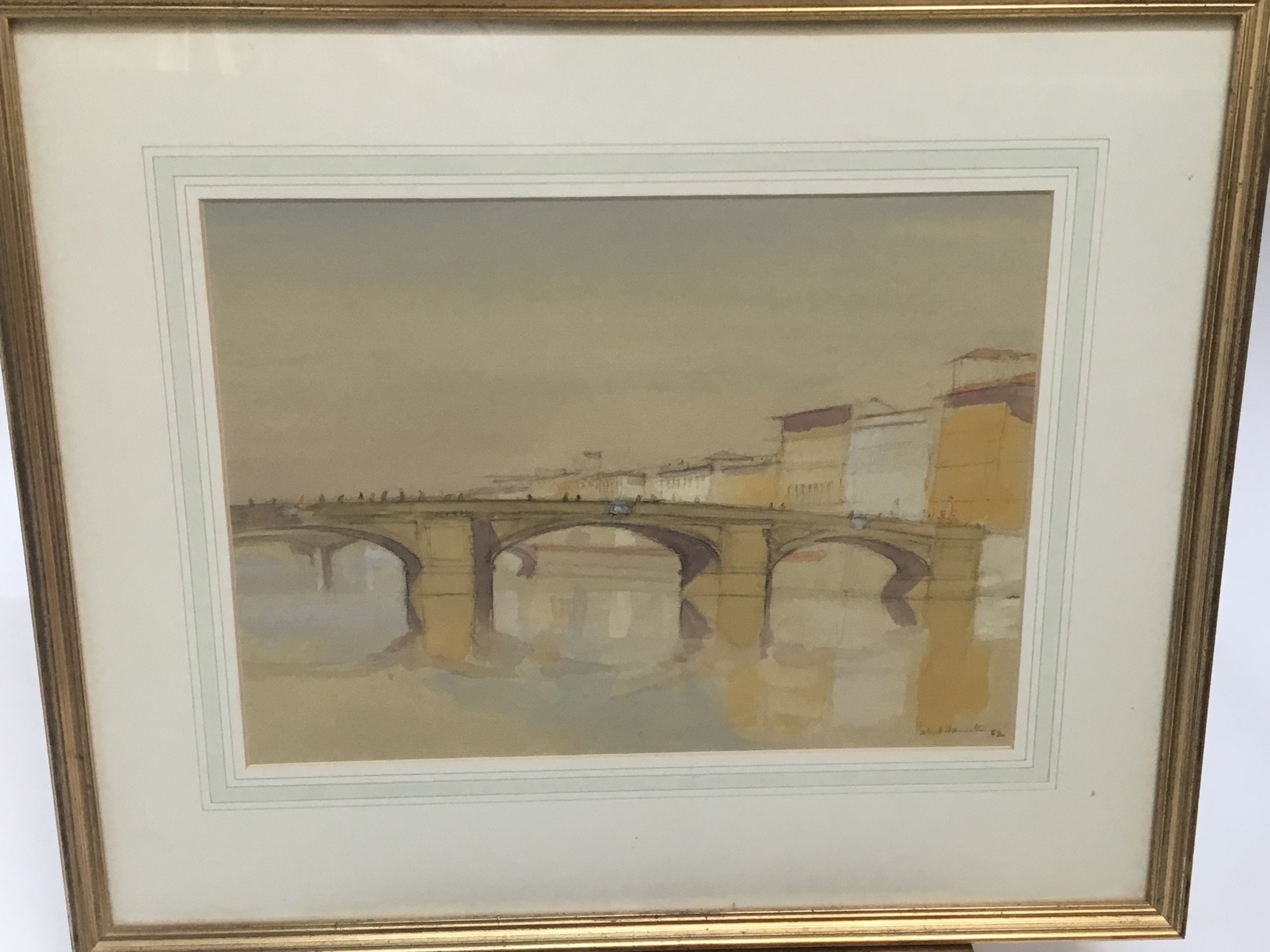 Patrick Hamilton (born 1923) -pair of pencil and watercolours- Cathedral steps and bridge - Image 2 of 4