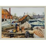 Harry Arthur Riley (1895-1966) mixed media on paper Woodbridge Boatyard