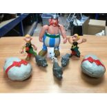 Selection of 1980s Asterix Albert Rene figures and accessories in large box