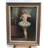 Leon Galand (1872-1960) oil on canvas - a ballerina, in painted frame, 60cm x 45cm