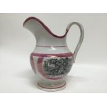 Victorian pink lustre wash jug printed with 'The Sailors Farewell', The Flag That's Travelled a