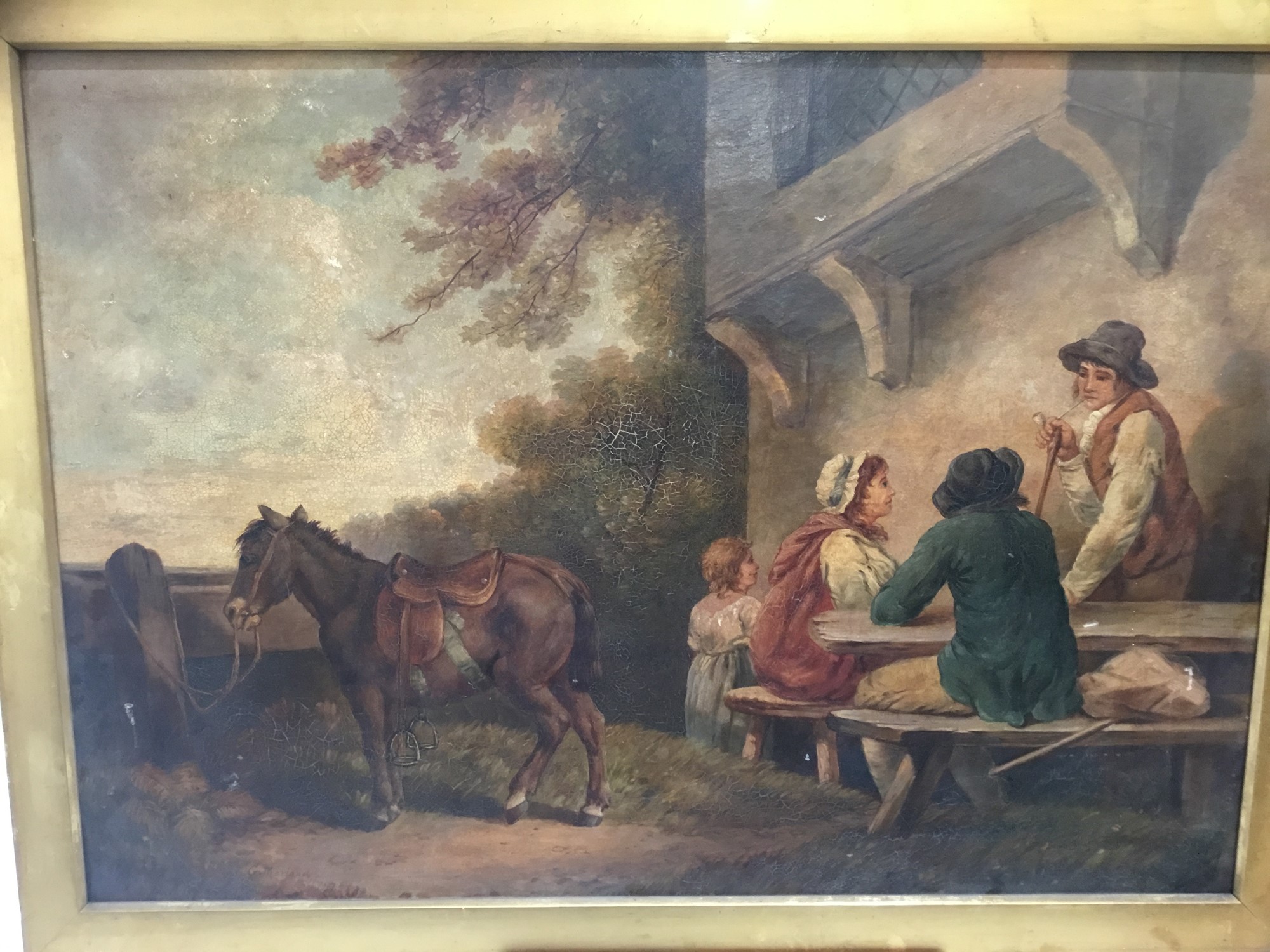 After George Morland (1762-1804) oil on canvas - Rural scene with figures