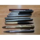 Collection Parker pens and 1950s Lebanese airways propelling pen and calender