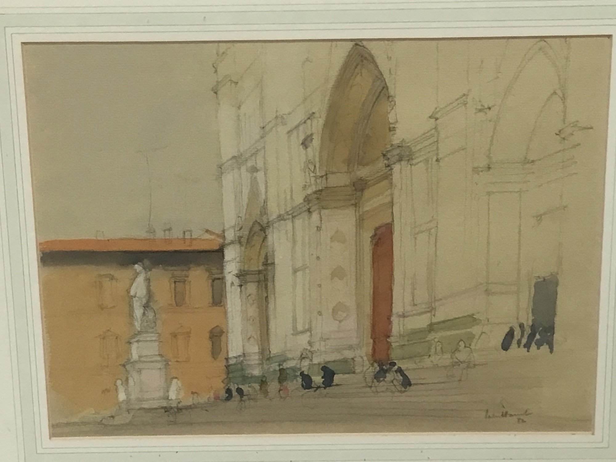 Patrick Hamilton (born 1923) -pair of pencil and watercolours- Cathedral steps and bridge