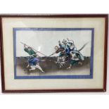 Pair of late 19th century Chinese paintings on rice paper - warriors, in glazed frames