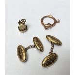 Good quality Victorian yellow metal charm/fob in the form of a castle, and a pair of Victorian 9ct