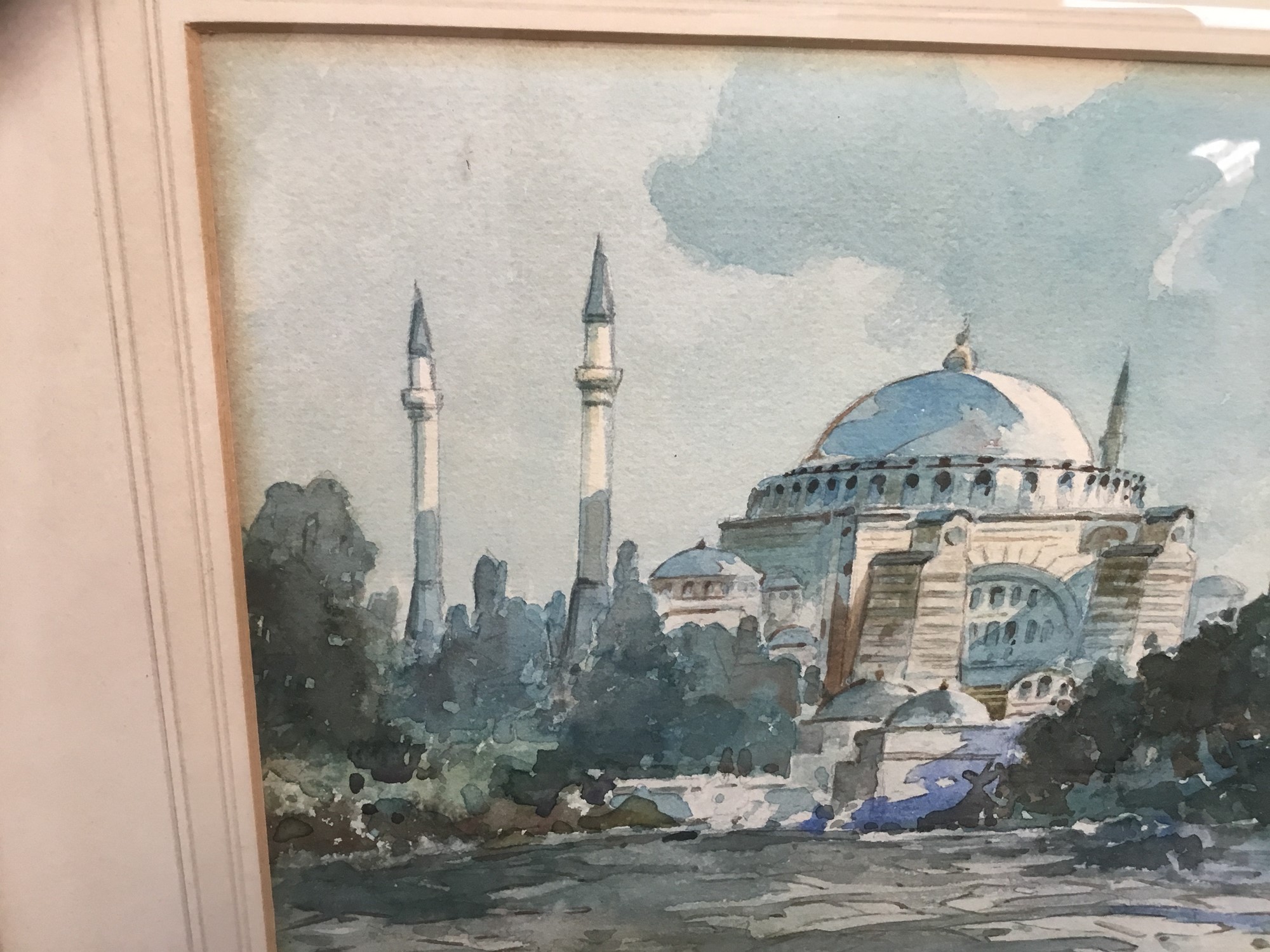 T Baldasar late 19th/early 20th century - Watercolour figures before a mosque - Image 3 of 3