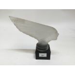 Lalique-style frosted glass spirit of the wind car mascot (damaged) on glass plinth.26cm