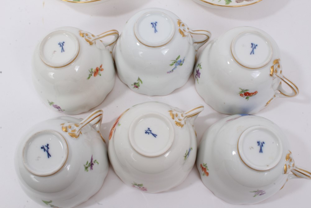 Set of six 19th century Meissen floral painted cups and five saucers - Image 8 of 15