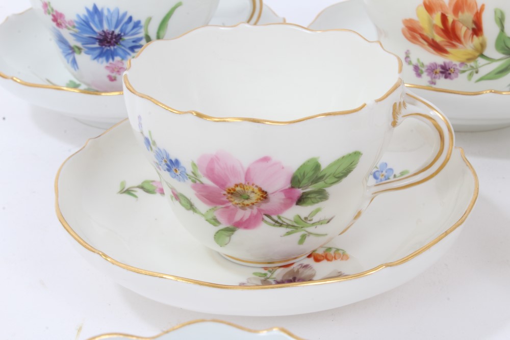 Set of six 19th century Meissen floral painted cups and five saucers - Image 4 of 15