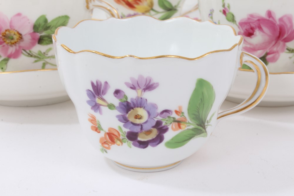 Set of six 19th century Meissen floral painted cups and five saucers - Image 2 of 15