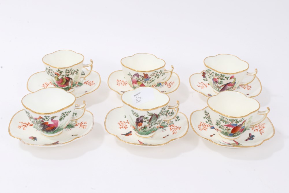 Set of six English porcelain cups and saucers in the Meissen style